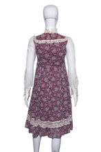 Load image into Gallery viewer, 1970&#39;s Purple Floral Hippie Prairie Dress - Size S
