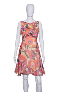 1960's Psychedelic Chiffon Elinor Gay Dress - Size M