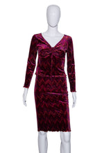 Load image into Gallery viewer, 1990&#39;s Maroon Chevron Striped Velvet Duo - Size S
