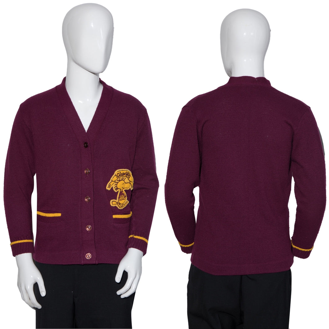 1970's Maroon and Gold Peanuts Letterman Sweater - Size S