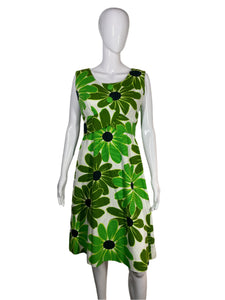 1960's Green Daisy Day Dress Size M