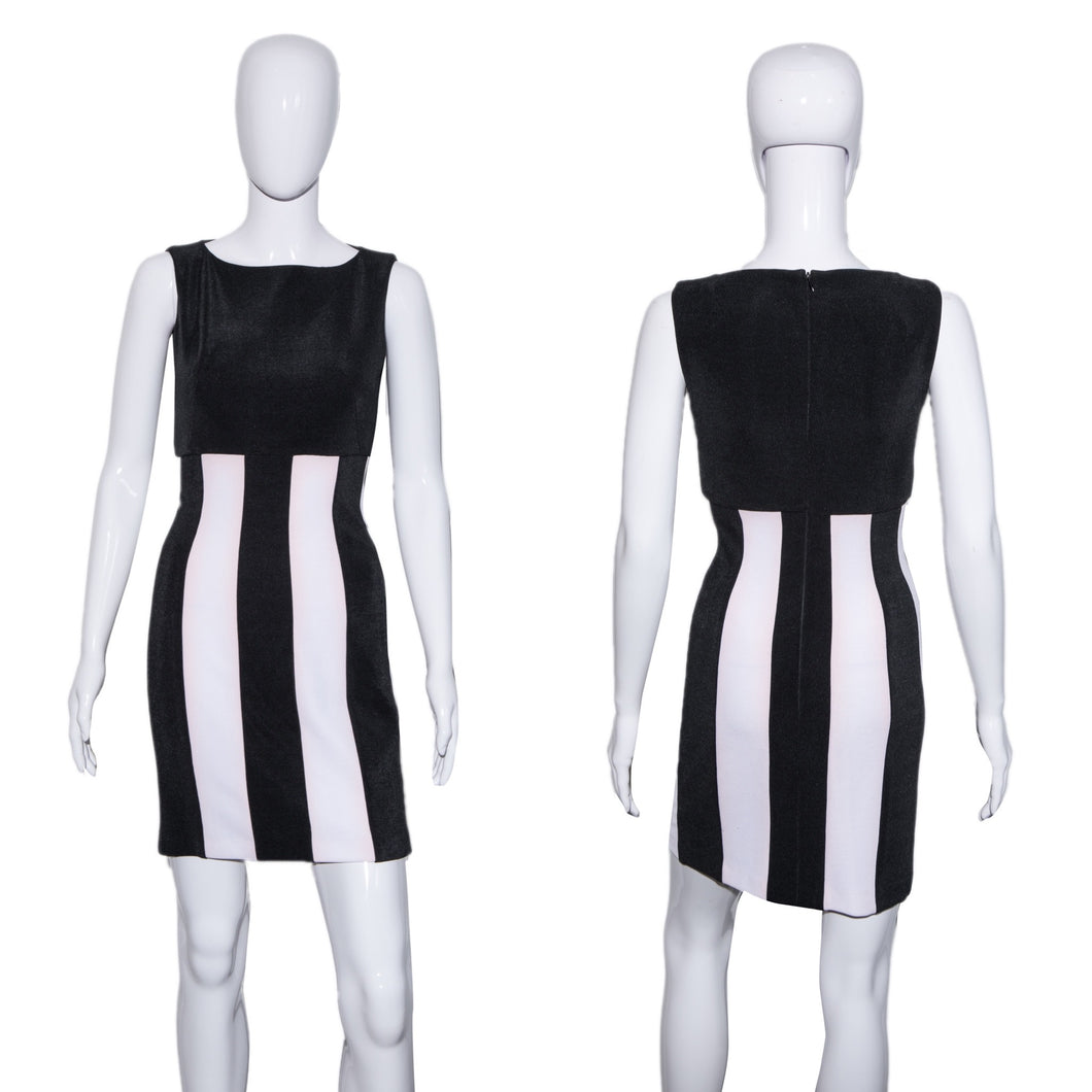 1990's Black and White Striped Joseph Ribkoff Cocktail Dress - Size S