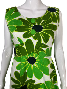 1960's Green Daisy Day Dress Size M