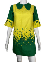 Load image into Gallery viewer, 1960&#39;s Yellow and Green Colorblock Embroidered Mini Dress SIze S
