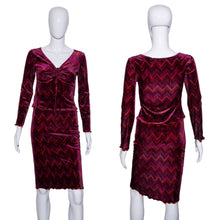 Load image into Gallery viewer, 1990&#39;s Maroon Chevron Striped Velvet Duo - Size S
