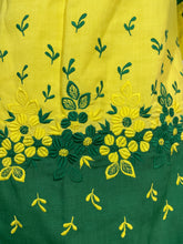 Load image into Gallery viewer, 1960&#39;s Yellow and Green Colorblock Embroidered Mini Dress SIze S
