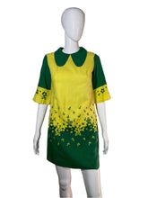 Load image into Gallery viewer, 1960&#39;s Yellow and Green Colorblock Embroidered Mini Dress SIze S
