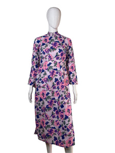 1960's lavender Floral Cheongsam Dress Size S