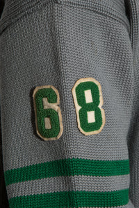 1968 Gray and Green Wool Letterman's Sweater - Size L