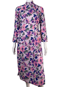 1960's lavender Floral Cheongsam Dress Size S