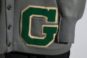 1968 Gray and Green Wool Letterman's Sweater - Size L