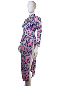 1960's lavender Floral Cheongsam Dress Size S