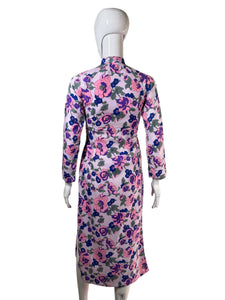 1960's lavender Floral Cheongsam Dress Size S