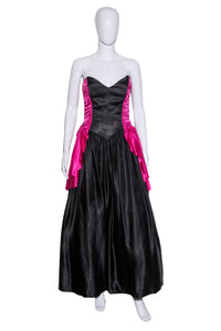 1980's Pink and Black Strapless Satin Gunne Sax Gown - Size M