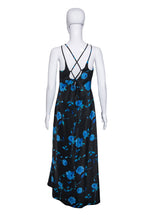 Load image into Gallery viewer, 1990&#39;s Blue and Black Floral Maxi Dress L
