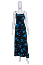 Load image into Gallery viewer, 1990&#39;s Blue and Black Floral Maxi Dress L
