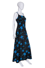 Load image into Gallery viewer, 1990&#39;s Blue and Black Floral Maxi Dress L
