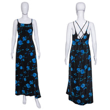 Load image into Gallery viewer, 1990&#39;s Blue and Black Floral Maxi Dress L
