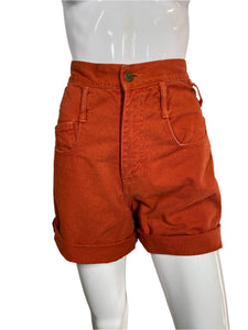 1990's Orange Denim Shorts Waist 27"