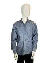 Load image into Gallery viewer, 1980&#39;s Chambray  &amp; Silver Western Horse Shirt Size L
