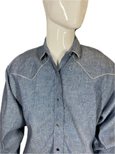 Load image into Gallery viewer, 1980&#39;s Chambray  &amp; Silver Western Horse Shirt Size L
