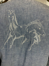 Load image into Gallery viewer, 1980&#39;s Chambray  &amp; Silver Western Horse Shirt Size L
