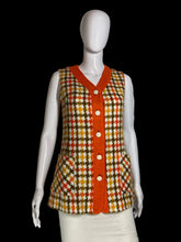 Load image into Gallery viewer, 1960s Orange Green and Yellow Houndstooth Vest – Size M
