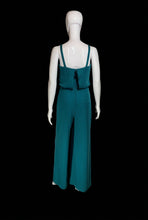 Load image into Gallery viewer, Algo teal macrame bust jumpsuit on a mannequin.
