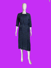 Load image into Gallery viewer, 1930s Blue and Black Abstract Floral Dress with Belt – Size M
