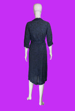 Load image into Gallery viewer, 1930s Blue and Black Abstract Floral Dress with Belt – Size M
