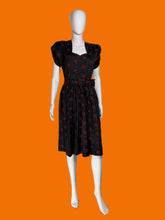 Load image into Gallery viewer, 1940s Cherry Embroidered Taffeta Dress with Belt – Size M
