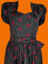Load image into Gallery viewer, 1940s Cherry Embroidered Taffeta Dress with Belt – Size M
