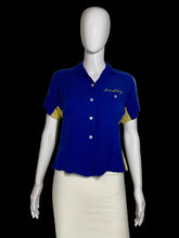 Load image into Gallery viewer, 1950s Wings Blue and Yellow Bowling Shirt – Size S
