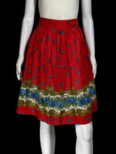 Load image into Gallery viewer, 1950s Striped Floral Paisley Border Print A-Line Skirt with Sash – Size M

