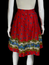 Load image into Gallery viewer, 1950s Striped Floral Paisley Border Print A-Line Skirt with Sash – Size M

