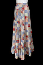 Load image into Gallery viewer, 1970s Patchwork Print Ruffle Hem Maxi Skirt – Size M
