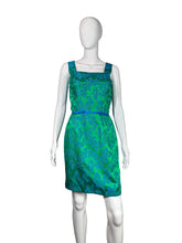 Load image into Gallery viewer, 1960's Green and Blue Cocktail Dress and Jacket Set Size M
