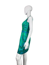 Load image into Gallery viewer, 1960's Green and Blue Cocktail Dress and Jacket Set Size M
