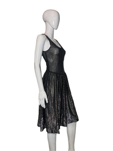 1980's Black and Silver Lamè Glitter Dress Size S