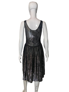 1980's Black and Silver Lamè Glitter Dress Size S