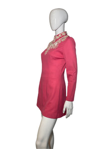 1960's Pink and White Mod Lilli Diamond Mini Dress Size S