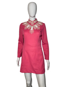 1960's Pink and White Mod Lilli Diamond Mini Dress Size S