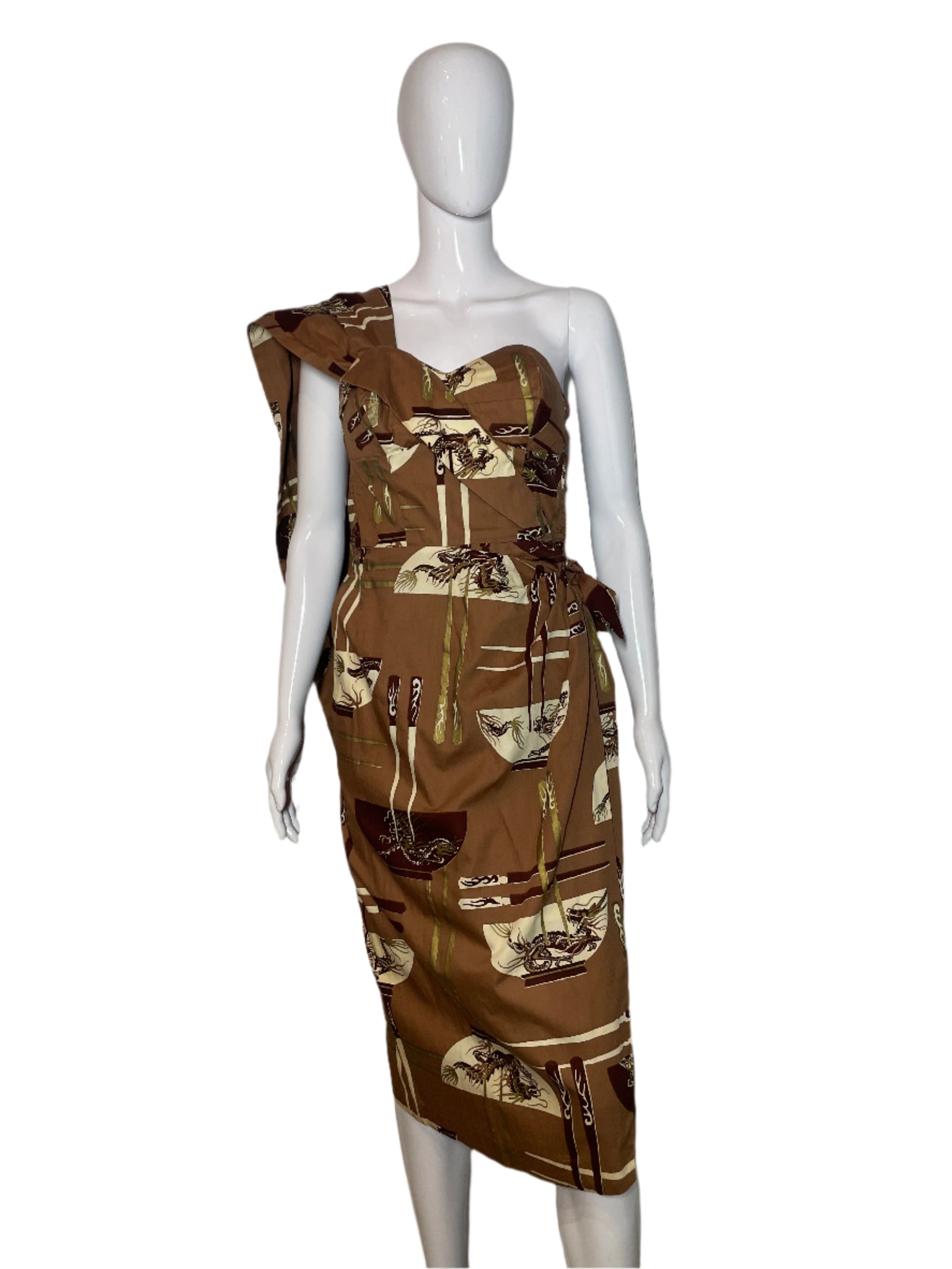 hawaiian wrap dress 1950's Alfred Shaheen "Chop Sticks" Print Hawaiian Wrap Dress Size S – Antique Sugar