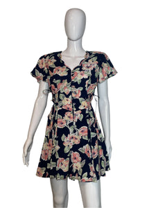 1990's Navy and Pink Floral Romper size M