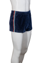 Load image into Gallery viewer, 1970&#39;s Navy Blue Velour Track Shorts Size S/M
