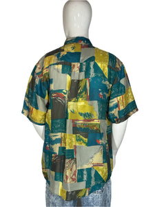 1990's One Eight Hundred Abstract Silk Shirt Size M/L