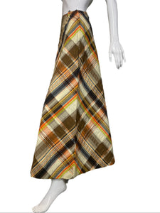1970's Seersucker Plaid Maxi Skirt  Size S