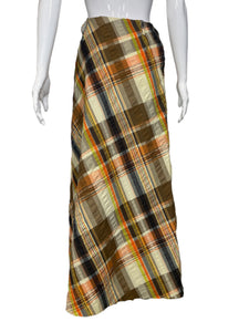 1970's Seersucker Plaid Maxi Skirt  Size S