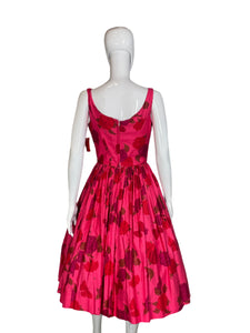 1950's NWT Deadstock Rose Print Fit and Flare Party Dress Size S