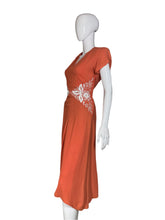 Load image into Gallery viewer, 1940&#39;s Beaded Coral Rayon Dress Size S
